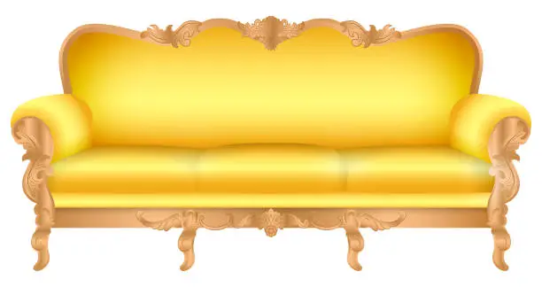 Vector illustration of set of luxury throne chair golden colored isolated or red wedding chair royal golden.