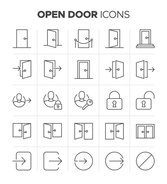 open door line icon set - login, registrierung, passwort und mehr - tür stock-grafiken, -clipart, -cartoons und -symbole
