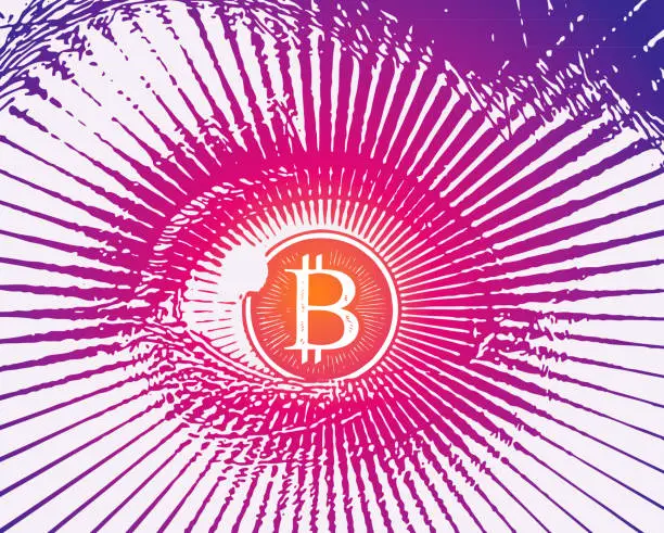 Vector illustration of Close up of eye and bitcoin logo