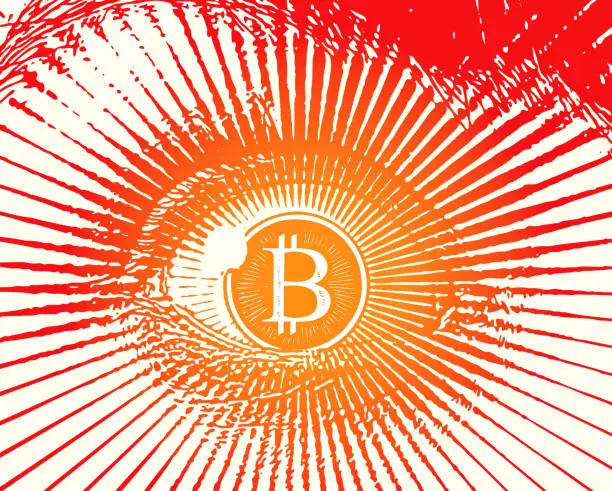 Vector illustration of Close up of eye and bitcoin logo