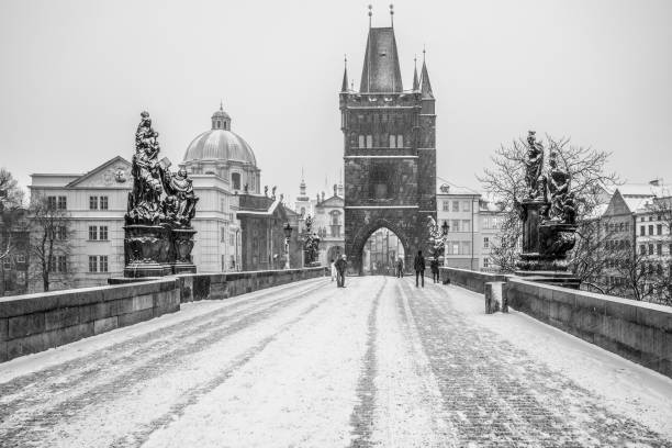 istock Snow storm on Charles Bridge in Prague 1448407850