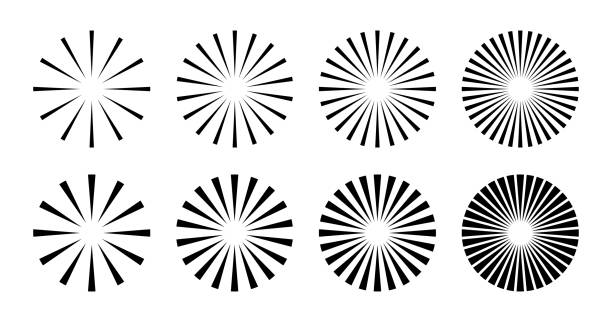 radiale kreislinien. kreisförmige strahlende linien geometrisches element. symbol der sonnensternstrahlen. abstrakte geometrische formen. designelement. vektorillustration isoliert auf weißem hintergrund - speichen stock-grafiken, -clipart, -cartoons und -symbole