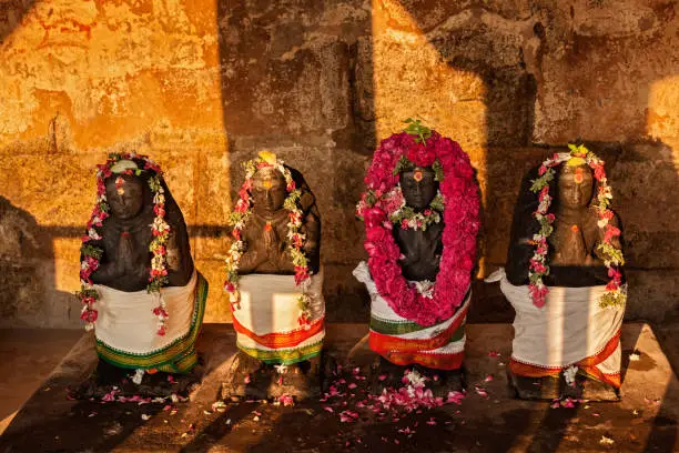 Hindu deities statues in Brihadishwara Temple, Tanjore Thanjavur, Tamil Nadu, India. Brihadishwarar Temple - the Greatest of Great Living Chola Temples - UNESCO World Heritage Site