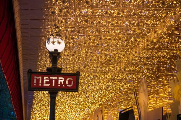 istock Metro sign and Christmas lights in Paris 1448408878