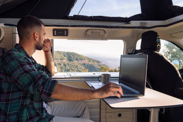 istock man working on his laptop from his camper van 1448408944
