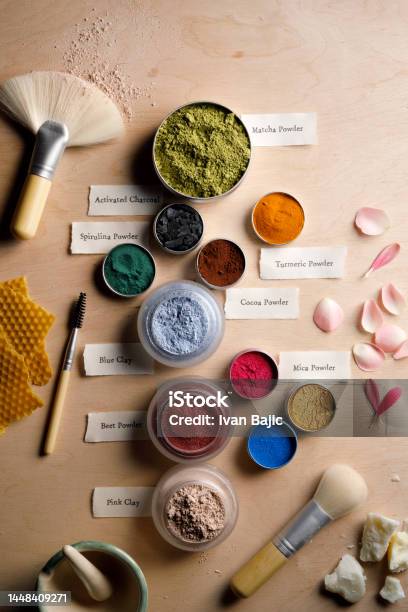 Making Natural Makeup And Cosmetic Products Stock Photo - Download Image Now - Make-Up, Make-Up Brush, Natural Condition