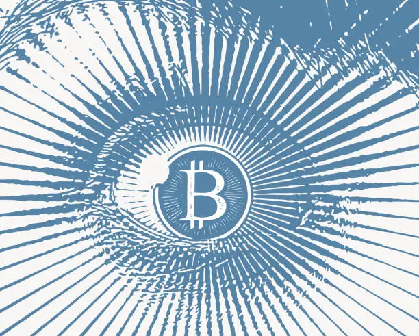 Vector illustration of Close up of eye and bitcoin logo