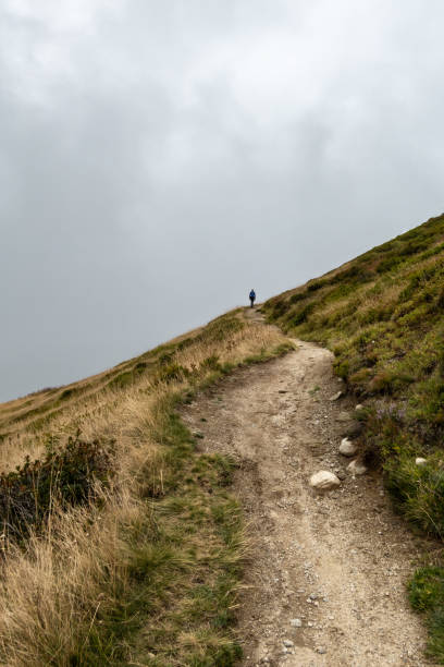 istock Silhouette of single walker on high alpine trail in Chamonix 1448417136