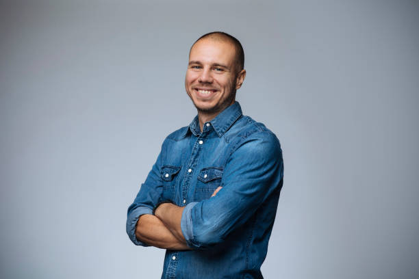 Portrait of a cheerful young man stock photo