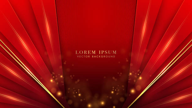 istock Luxury red background with gold line, red line stripe, shiny dots effect and bokeh decoration. Elegant style design concept 1448419317