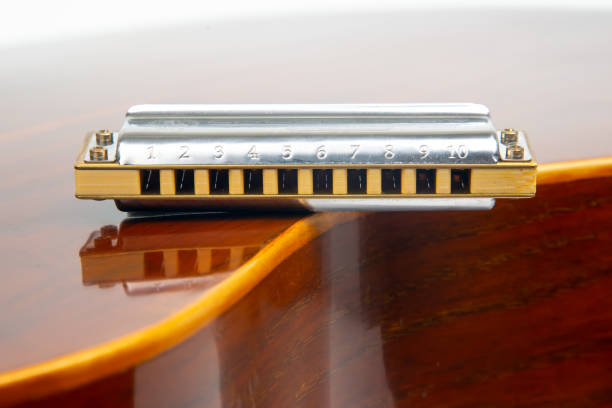 istock The harmonica rests on the body of a classical guitar. Classical musical wind instrument. 1448420663