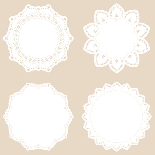 Lace round frame white Lace round frame white scalloped illustration technique stock illustrations