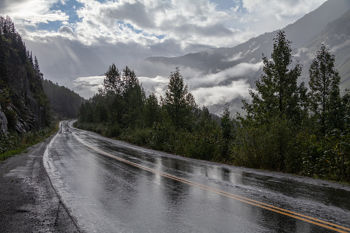 Raining storm on the asphalt road