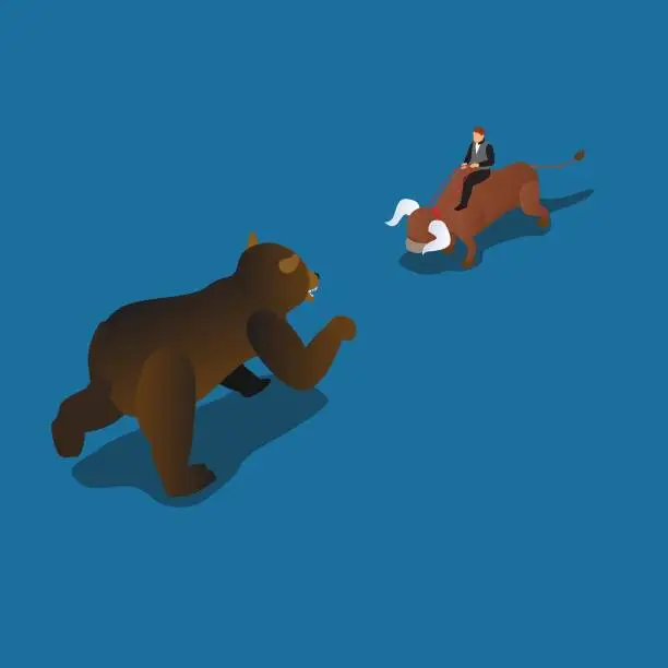 Vector illustration of Bullish vs. Bearish Markets isometric 3d