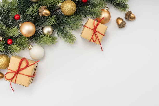 istock Christmas composition. Christmas gifts and decorations on white background. 1448428675