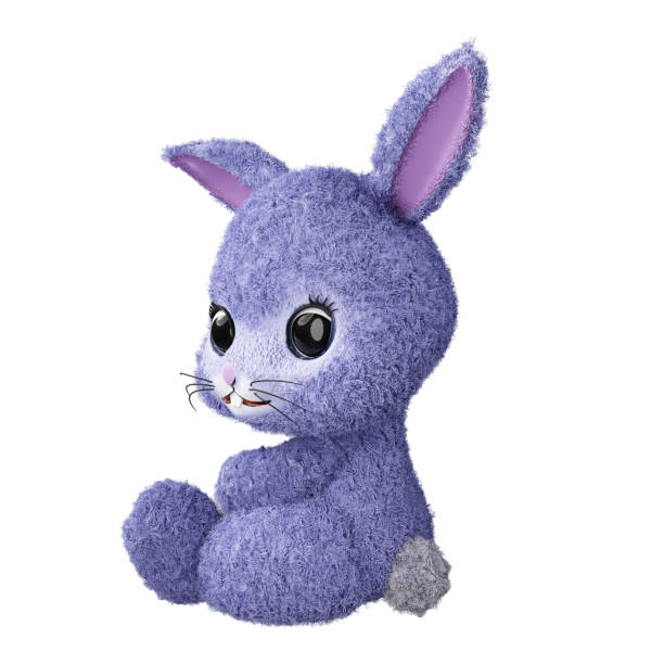 In this Chinese New Year-themed 3D-rendered illustration artwork, a fluffy purple rabbit is relaxing in its usual sitting position.