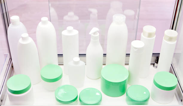 istock Plastic cosmetic bottles and shampoo in store 1448440847