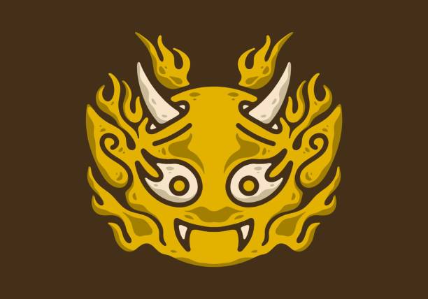 istock Illustration drawing of devil face with horns and flames 1448442051