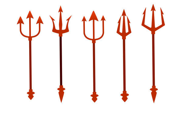 istock Set of devil trident collection of red different shapes satan's trident carnival party accessory vector illustration on white background 1448446492