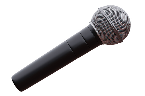 Black Microphone isolated on white background. blank label microphone for template. high quality photorealistic 3d illustration