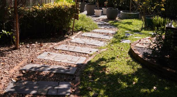 istock The picture shows a  garden path in the backyard. 1448453405