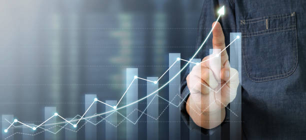 istock Businessman plan graph growth and increase of chart positive indicators 1448455569