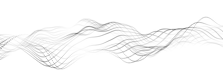 Wave of flowing particles on a white background. Abstract backdrop with dynamic elements of waves and dots. 3d rendering