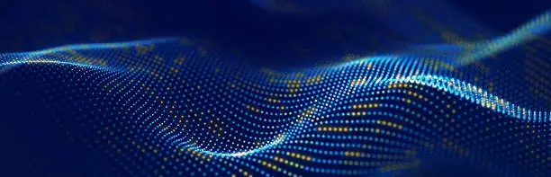 Photo of Big data stream. Information technology background. The dynamic wave background consisting of points. 3d