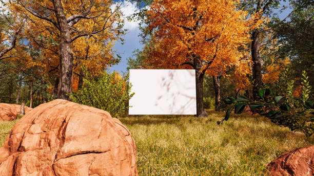 istock Graphic resources for sustainable development goals, biodiversity, a growing economy and ecology. 3D render with bilboard and canvas 1448459359