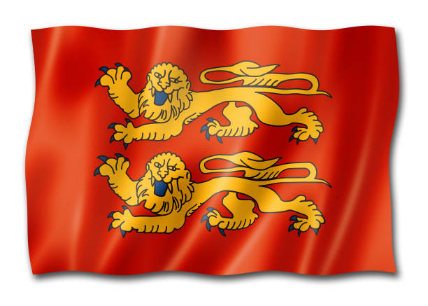 Normandy Region flag, France waving banner collection. 3D illustration