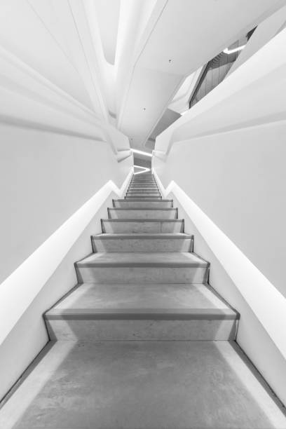 istock empty futuristic stairway in modern building. Architectural abstract background 1448459487