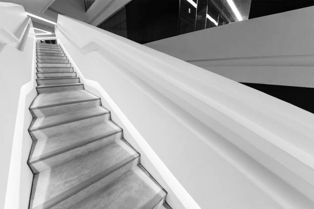 istock empty futuristic stairway in modern building. Architectural abstract background 1448459499