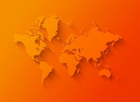 World map illustration isolated on orange background