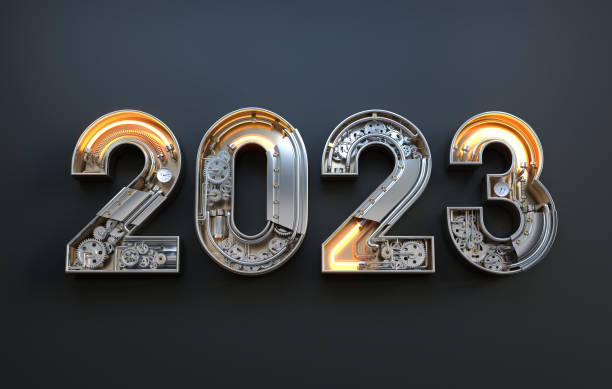 istock New year 2023 made from the mechanical alphabet with gear. 1448461881