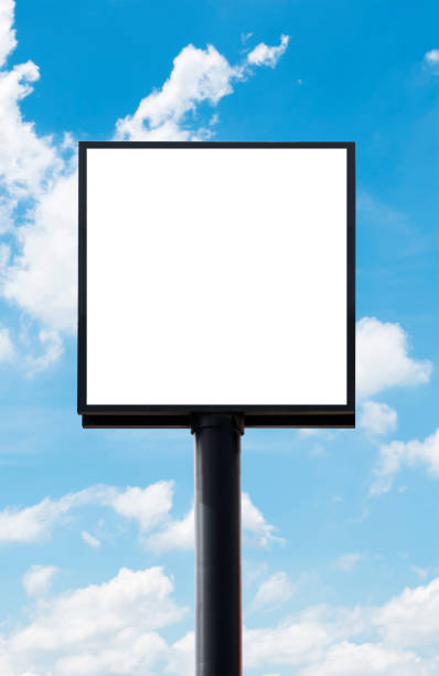 istock Outdoor pole billboard with mock up white screen on blue sky background with clipping path 1448465812