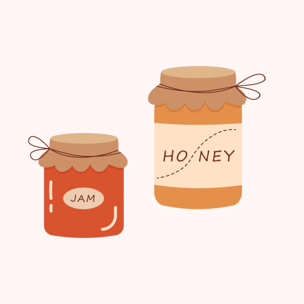 Honey and fruit jam jars isolated on white background. Vector illustration cartoon flat style vector art illustration