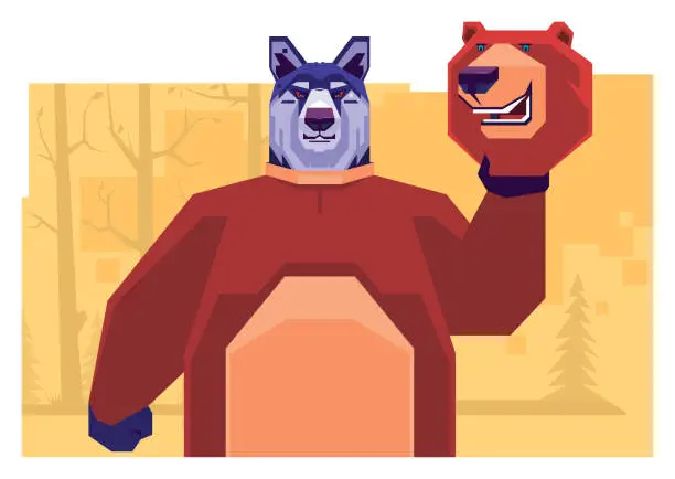 Vector illustration of wolf in bear costume