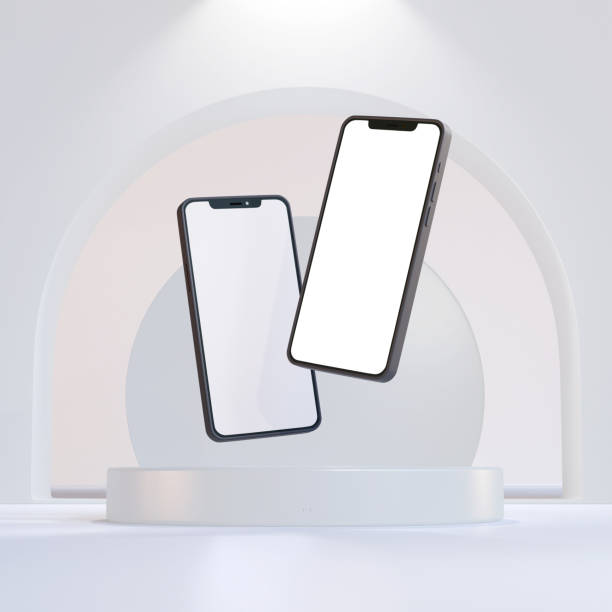 istock Smartphones on a round podium with an arch mockup 1448468550