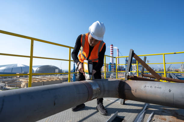 istock Chemical plant construction, engineer on the roof 1448469264