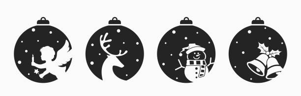 Christmas ball icon set. angel, deer, bells and snowman. element for Christmas, New Year and winter holiday design vector art illustration
