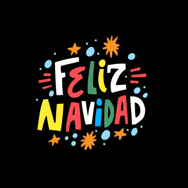 Vector illustration of Modern typography colorful lettering phrase Feliz Navidad.