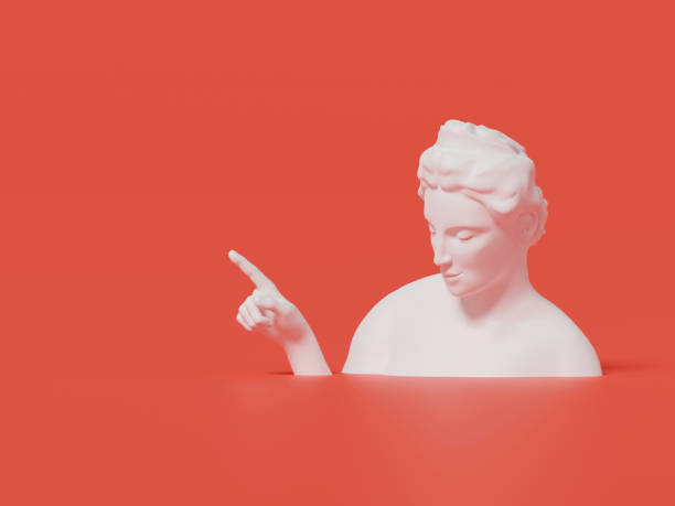 istock 3d render of human sculpture with hand gesture, pointing up finger. 1448473324