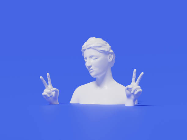 istock 3d render of human sculpture with hand gesture, victory sign 1448473325