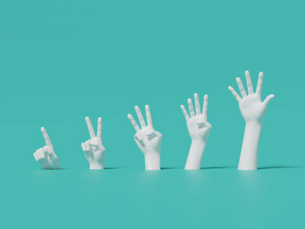 istock 3d render of hand gesture, counting number from one to five. 1448473330