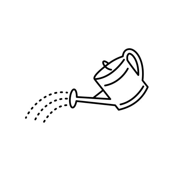 illustrazioni stock, clip art, cartoni animati e icone di tendenza di icona nera del watercan. versare acqua da un annaffiatoio. con stile di contorno. - watering can illustrations