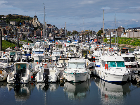 Marina of Le Treport, a commune in the Seine-Maritime department in Normandy, in northwestern France.