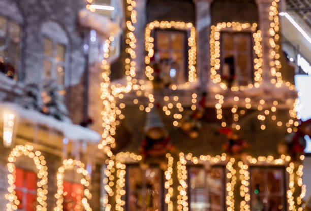 Christmas decorations on the street. city night illumination. abstract blurry  background