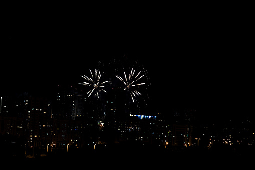 fireworks in city. night light show