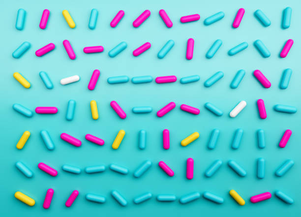 istock Colorful sprinkles on a blue background, top view 3d illustration 1448475313