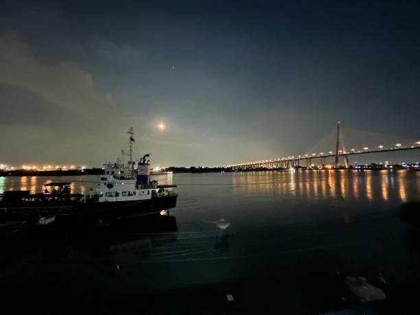 istock The moon is lighten on the dark sky. 1448475433